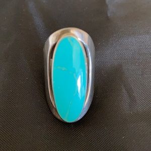 Gorgeous Modern, Simple SS Turquoise Ring. Size 7